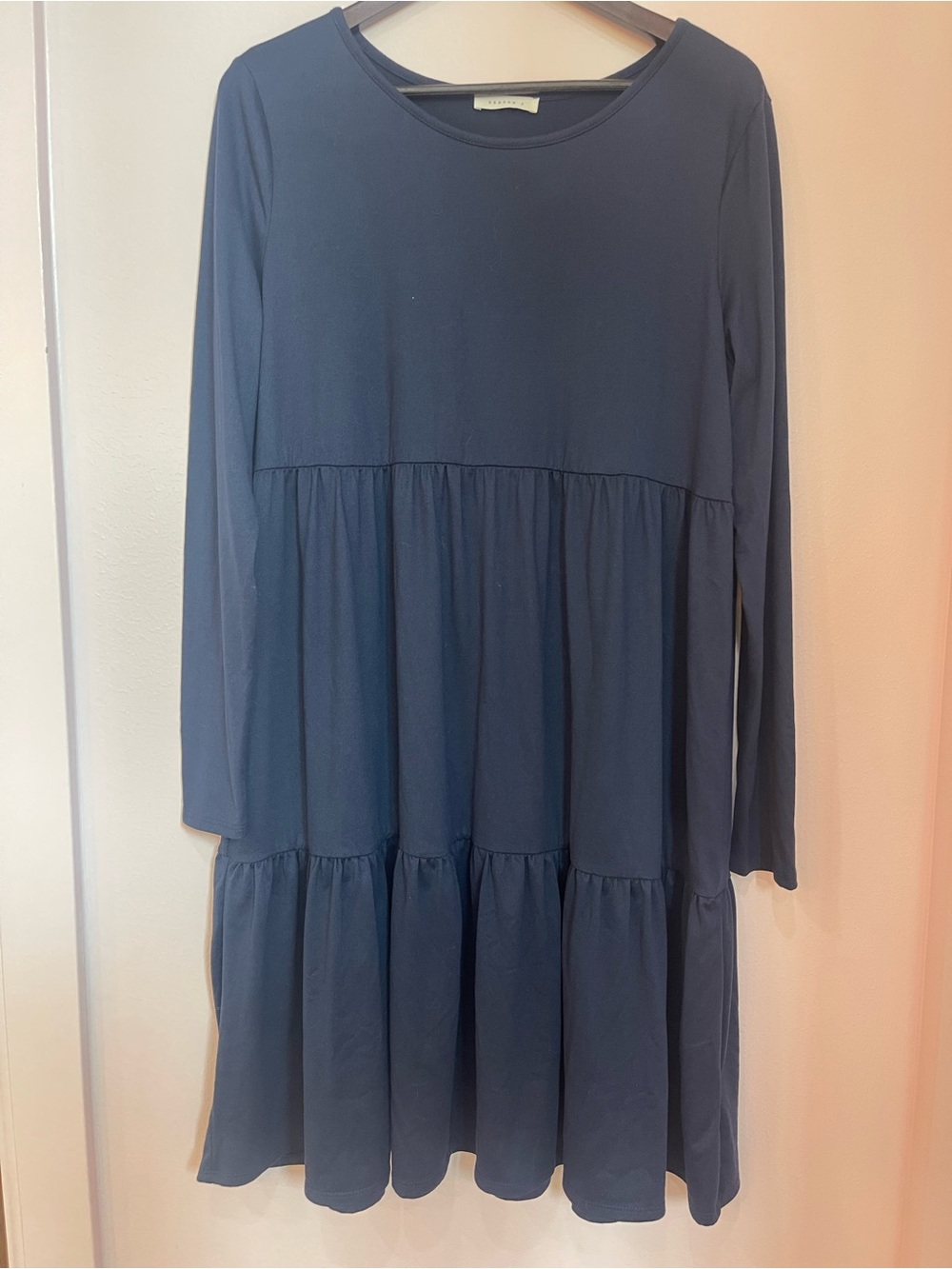 Reborn Navy Blue Tiered Long-Sleeve Girls Dress